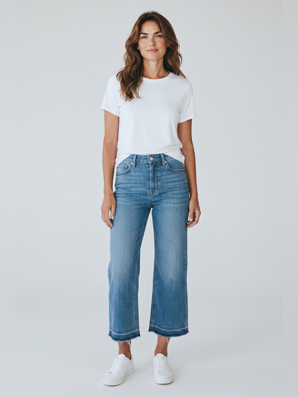 Robell Medium Wash Raw Hem Cropped Jeans // Blue // 10